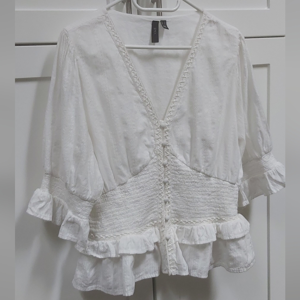 YAS Bohemian White Ruffled Top